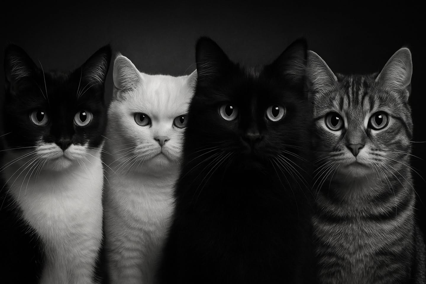 Les chats de Marie : Plume, Neige, Switch et Yoga, compagnons du salon Bulle d'Eau Canine