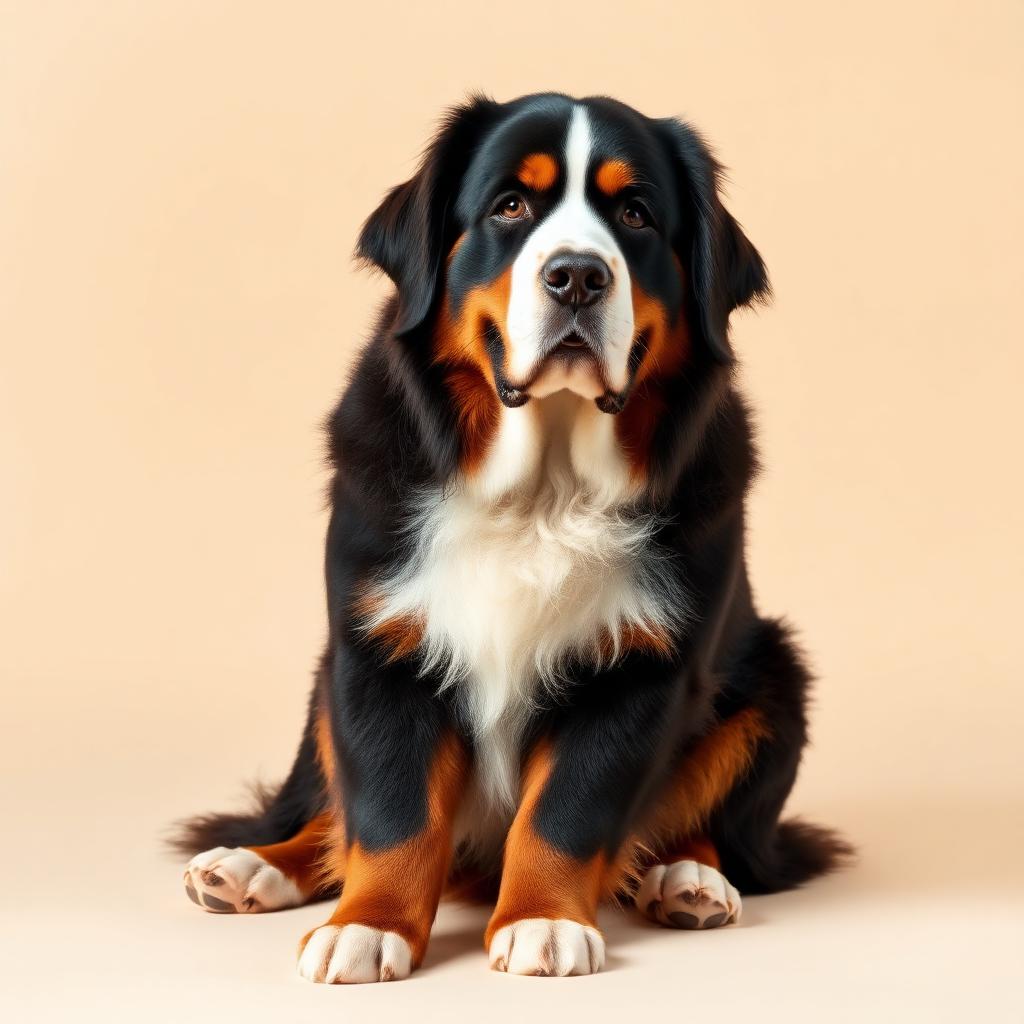 Très grand chien : bouvier bernois assis, exemple de très grand gabarit